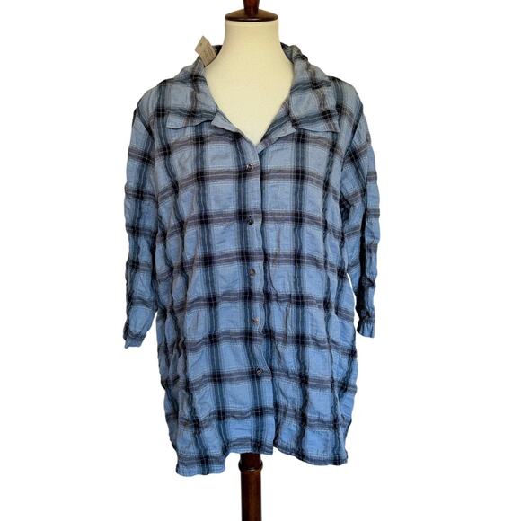 Cut Loose Crinkle Plaid Hi-Low Shirt - Picture 1 of 3